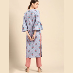 Women-Blue-Red-Floral-Printed-Pure-Cotton-Bell-Sleeves-Kurta