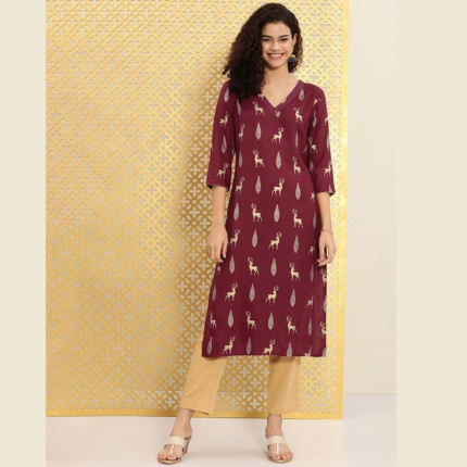 Women Maroon Ethnic Motifs Printed Kurta