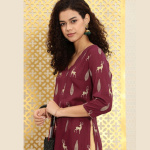 Women Maroon Ethnic Motifs Printed Kurta