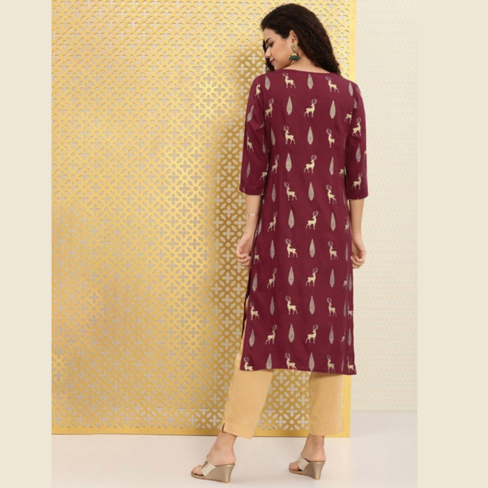 Women Maroon Ethnic Motifs Printed Kurta