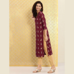 Women Maroon Ethnic Motifs Printed Kurta