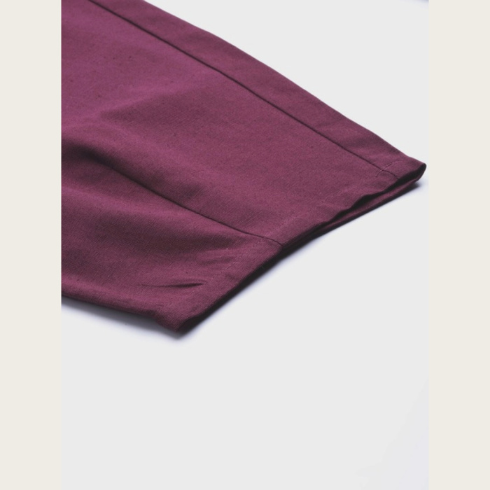 Women Burgundy Pure Cotton Pleated Trousers