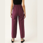 Women Burgundy Pure Cotton Pleated Trousers