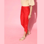 Women Gorgeous Red Solid Scalloped Edge Trousers