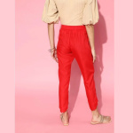 Women Gorgeous Red Solid Scalloped Edge Trousers