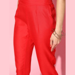 Women Gorgeous Red Solid Scalloped Edge Trousers