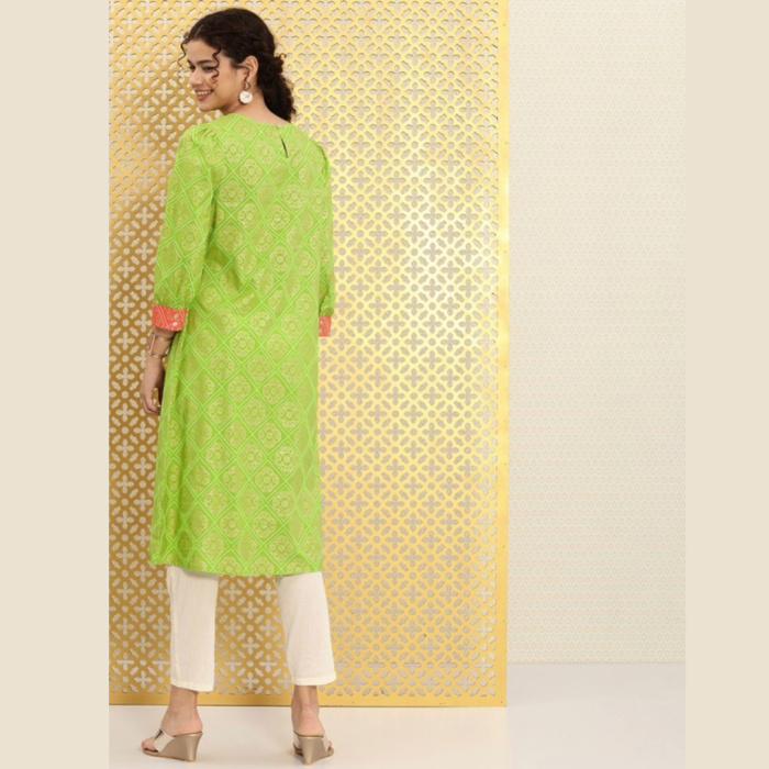 Women Green & Gold-Toned Bandhani Foil Printed Rozana Kurta