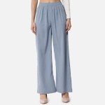 Women Light Blue Solid Relaxed Fit Crepe Trousers