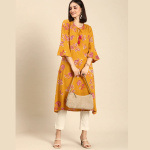 Women-Mustard-Yellow-Ethnic-Motifs-Printed-Flared-Sleeves-Kurta