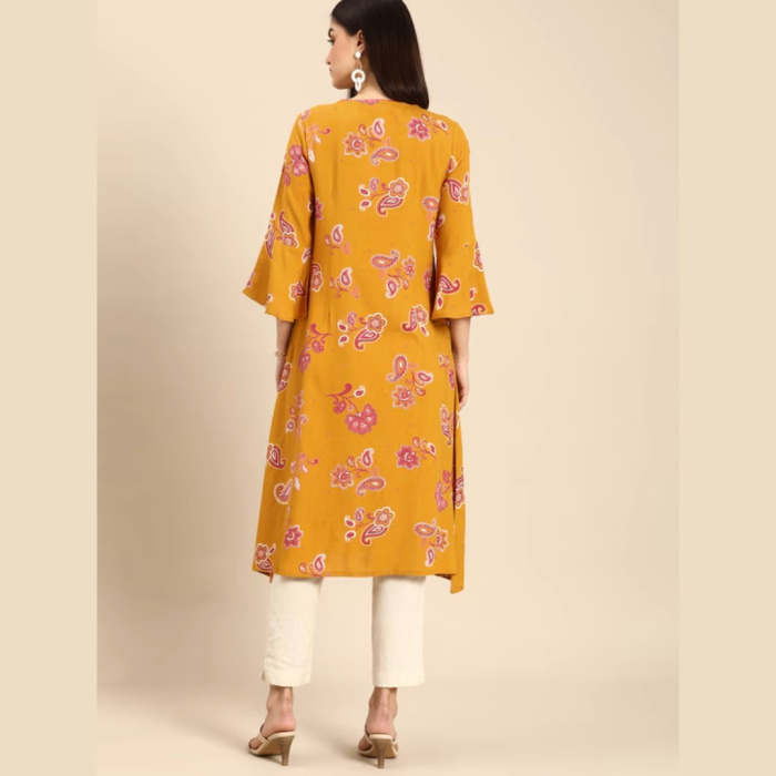 Women-Mustard-Yellow-Ethnic-Motifs-Printed-Flared-Sleeves-Kurta