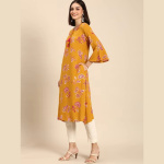 Women-Mustard-Yellow-Ethnic-Motifs-Printed-Flared-Sleeves-Kurta