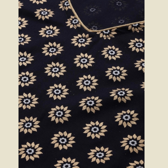 Women Navy Blue & Gold-Toned Foil Printed Rozana Kurta