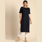 Women-Navy-Blue-Solid-Straight-Kurta