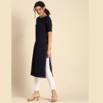 Women-Navy-Blue-Solid-Straight-Kurta