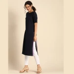 Women-Navy-Blue-Solid-Straight-Kurta