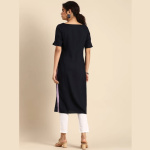 Women-Navy-Blue-Solid-Straight-Kurta