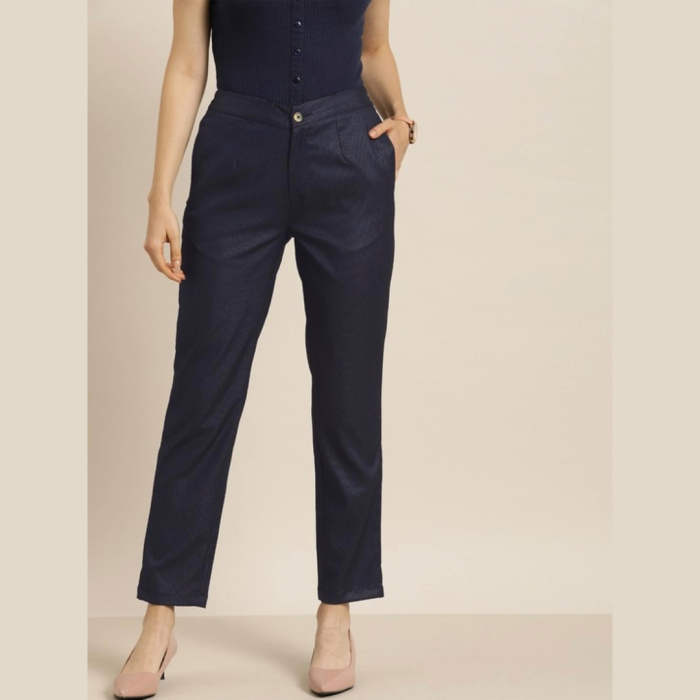 Women-Navy-Blue-Textured-Trousers