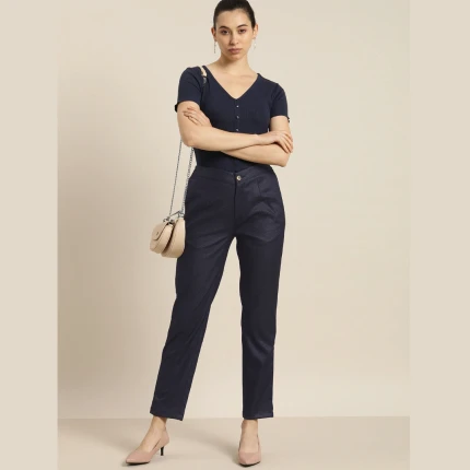 Women-Navy-Blue-Textured-Trousers