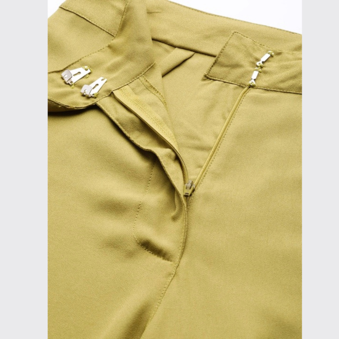 Women Olive Green Solid Trousers