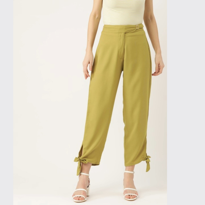 Women Olive Green Solid Trousers