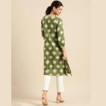 Women-Olive-Green-White-Ethnic-Motifs-Printed-Straight-Kurta