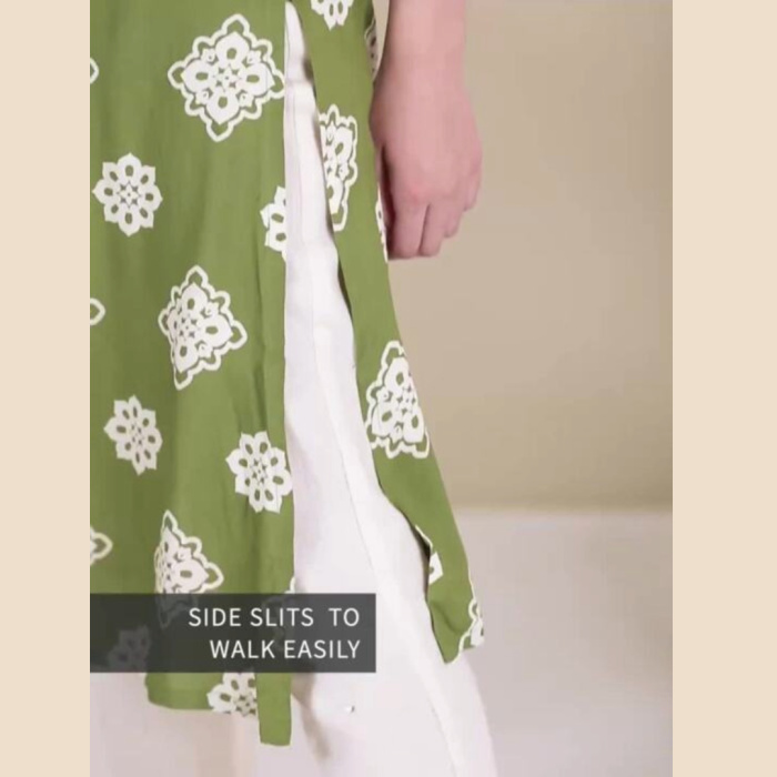 Women-Olive-Green-White-Ethnic-Motifs-Printed-Straight-Kurta