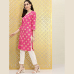 Women Pink Printed Straight Rozana Kurta