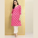 Women Pink Printed Straight Rozana Kurta