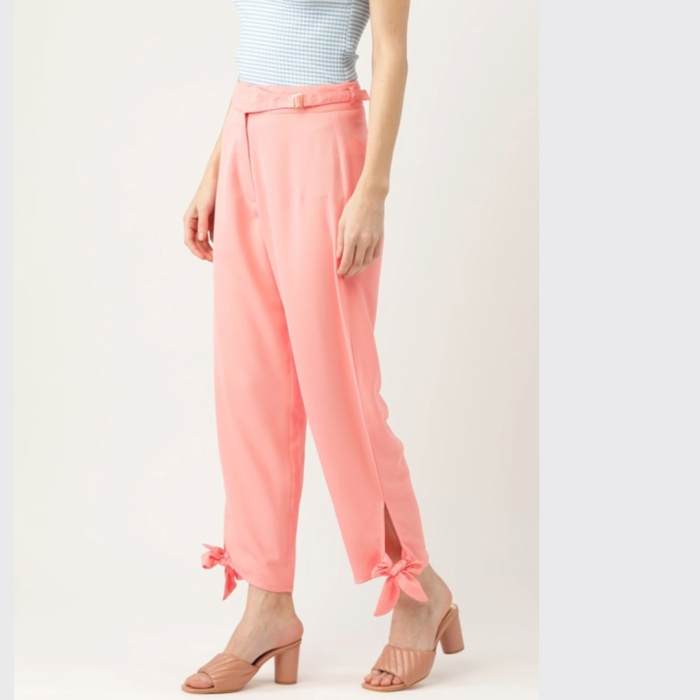 Women Pink Solid Trousers