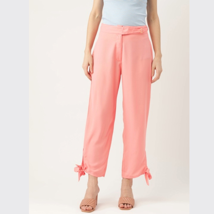 Women Pink Solid Trousers