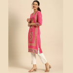 Women-Pink-White-Geometric-Printed-V-Neck-Pure-Cotton-Kurta