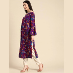 Women-Purple-Orange-Floral-Printed-Off-Shoulder-Flared-Sleeves-Kurta