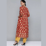 Women Red & Golden Ethnic Motifs Print Cotton Anarkali Kurta