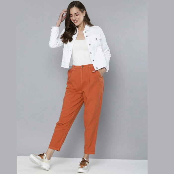 Women-Rust-Brown-Pleated-Barrel-Leg-Trousers