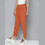 Women-Rust-Brown-Pleated-Barrel-Leg-Trousers