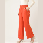 Women Rust Orange Flared Trousers