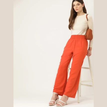 Women Rust Orange Flared Trousers