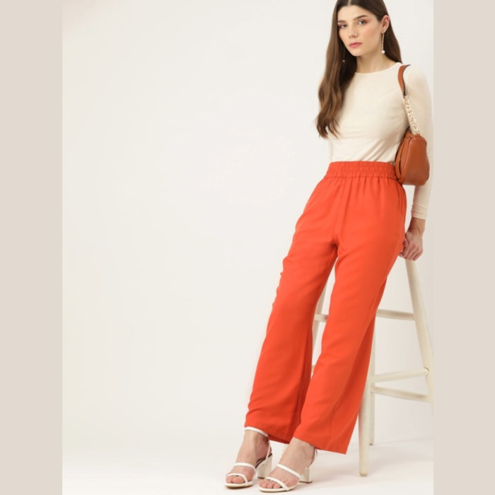 Women Rust Orange Flared Trousers