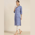 Women-White-Blue-Ethnic-Motifs-Print-Pure-Cotton-Straight-Kurta