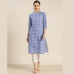 Women-White-Blue-Ethnic-Motifs-Print-Pure-Cotton-Straight-Kurta