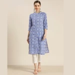 Women-White-Blue-Ethnic-Motifs-Print-Pure-Cotton-Straight-Kurta