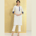 Women White & Navy Blue Ethnic Motifs Printed Rozana Kurta