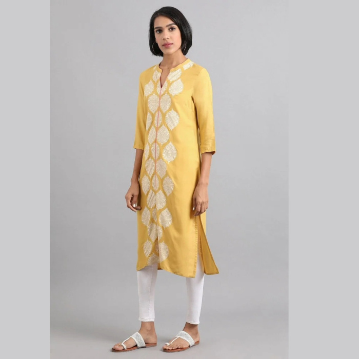 Yellow-Mandarin-Neck-Printed-kurta