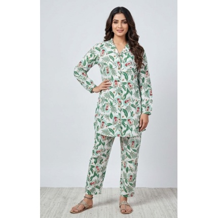 Multi Colour Printed Coord Set for Women Night Suit