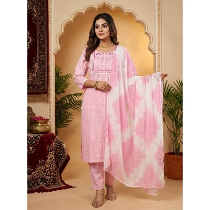 Pink Pure Cotton 3 Pcs Suit for Women