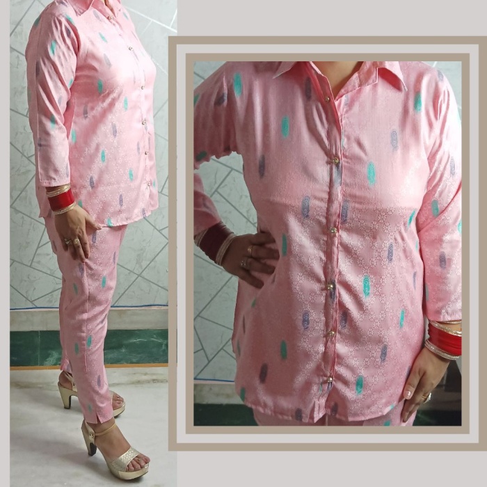 Masleen Fabric Digital Print Pink Colour coord set