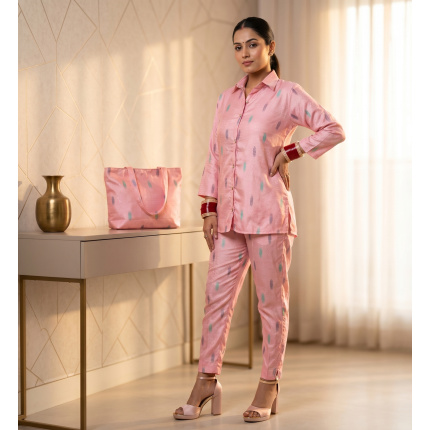 Digital Print Pink Colour Cotton Coord Set