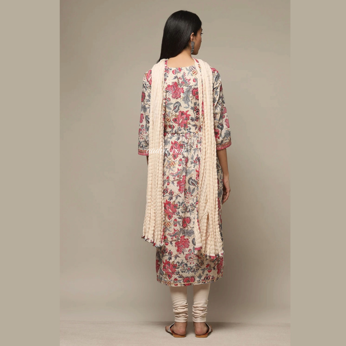 BEIGE COTTON GATHERED KURTA