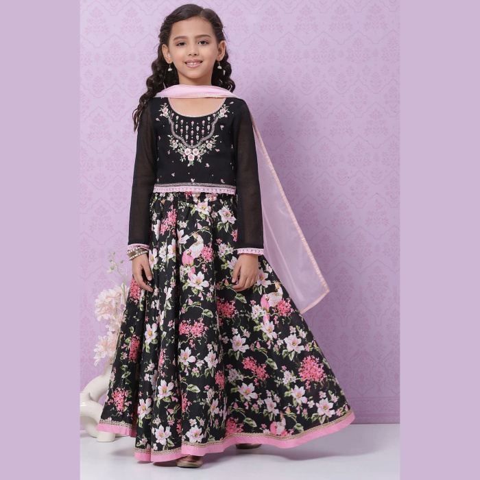 BLACK ART SILK Girls LEHENGA SET