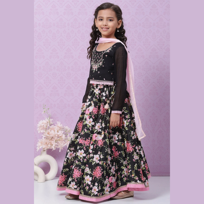 BLACK ART SILK Girls LEHENGA SET